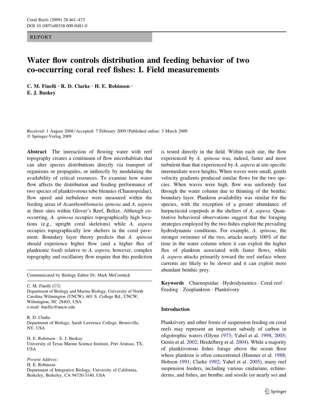 Water Flow Controls Distribution and Feeding Behavior Of