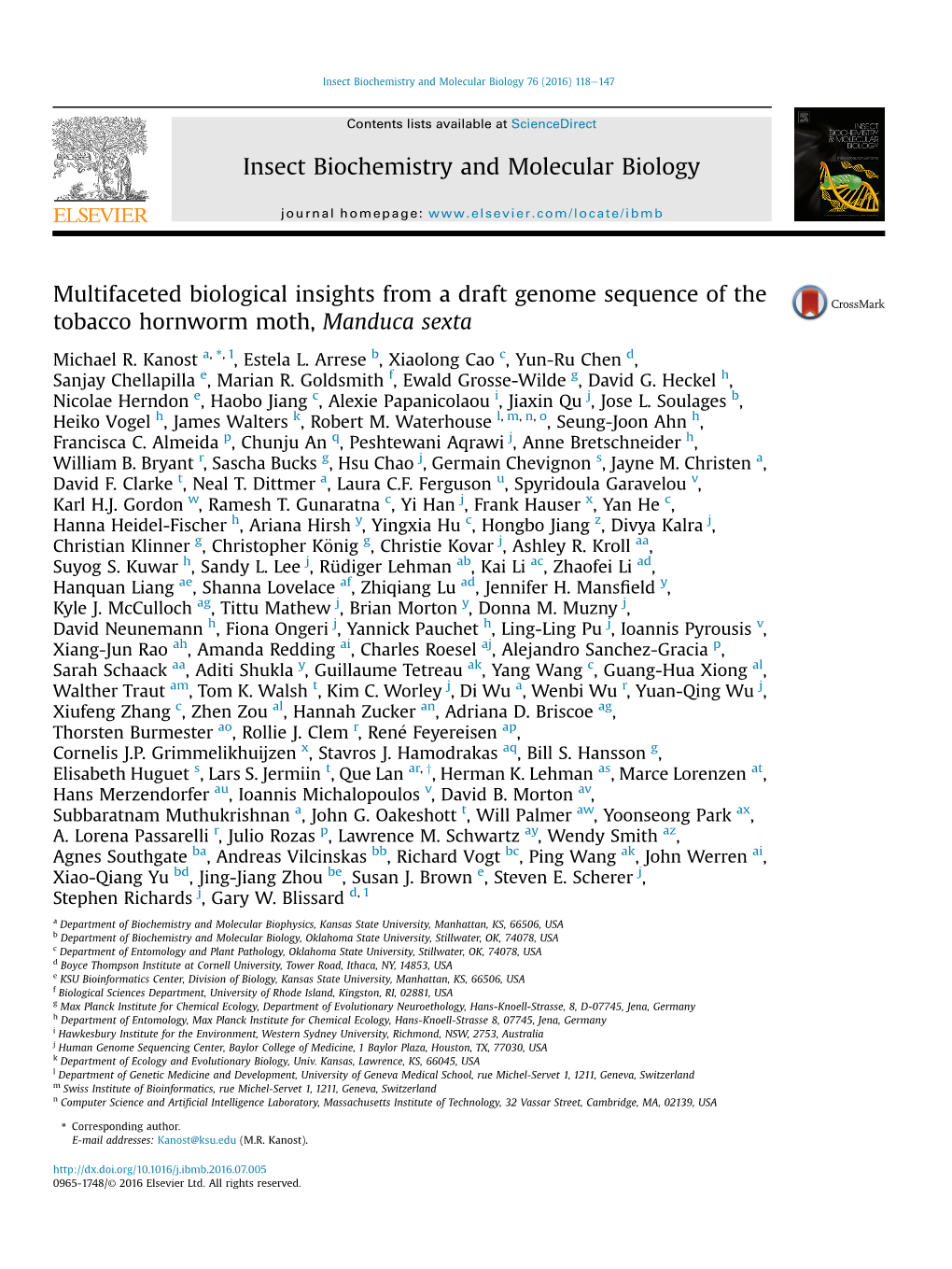 Multifaceted Biological Insights from a Draft Genome Sequence of the Tobacco Hornworm Moth, Manduca Sexta