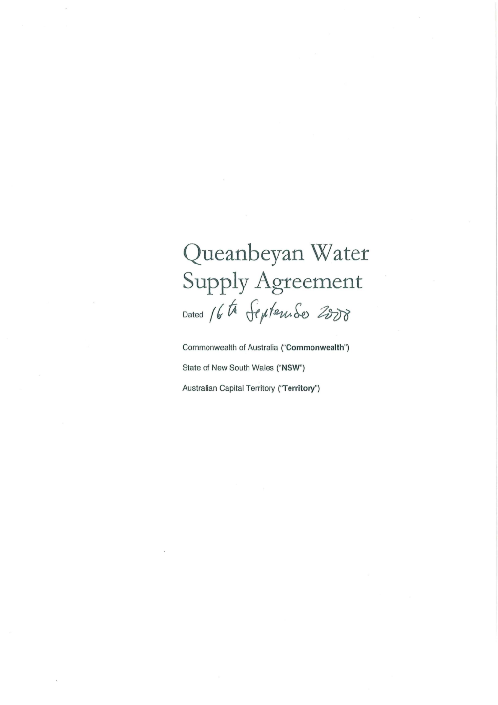 Queanbeyan Water Supply Agreement