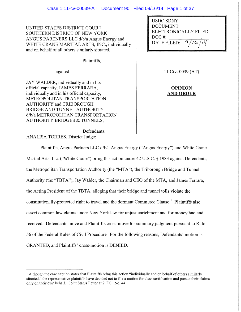 Case 1:11-Cv-00039-AT Document 90 Filed 09/16/14 Page 1 of 37