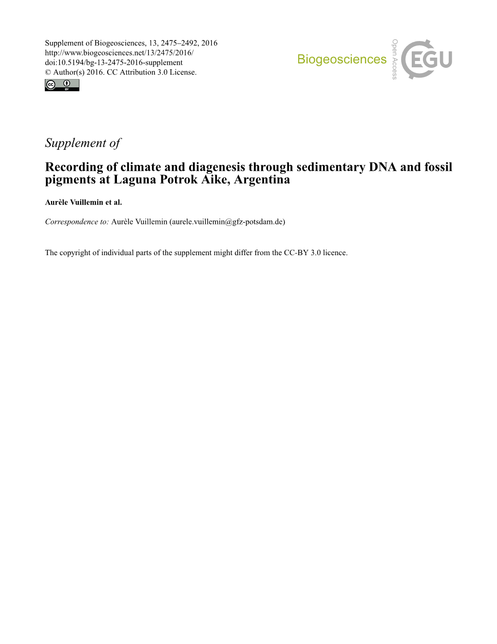 Supplement of Biogeosciences, 13, 2475–2492, 2016 Doi:10.5194/Bg-13-2475-2016-Supplement © Author(S) 2016