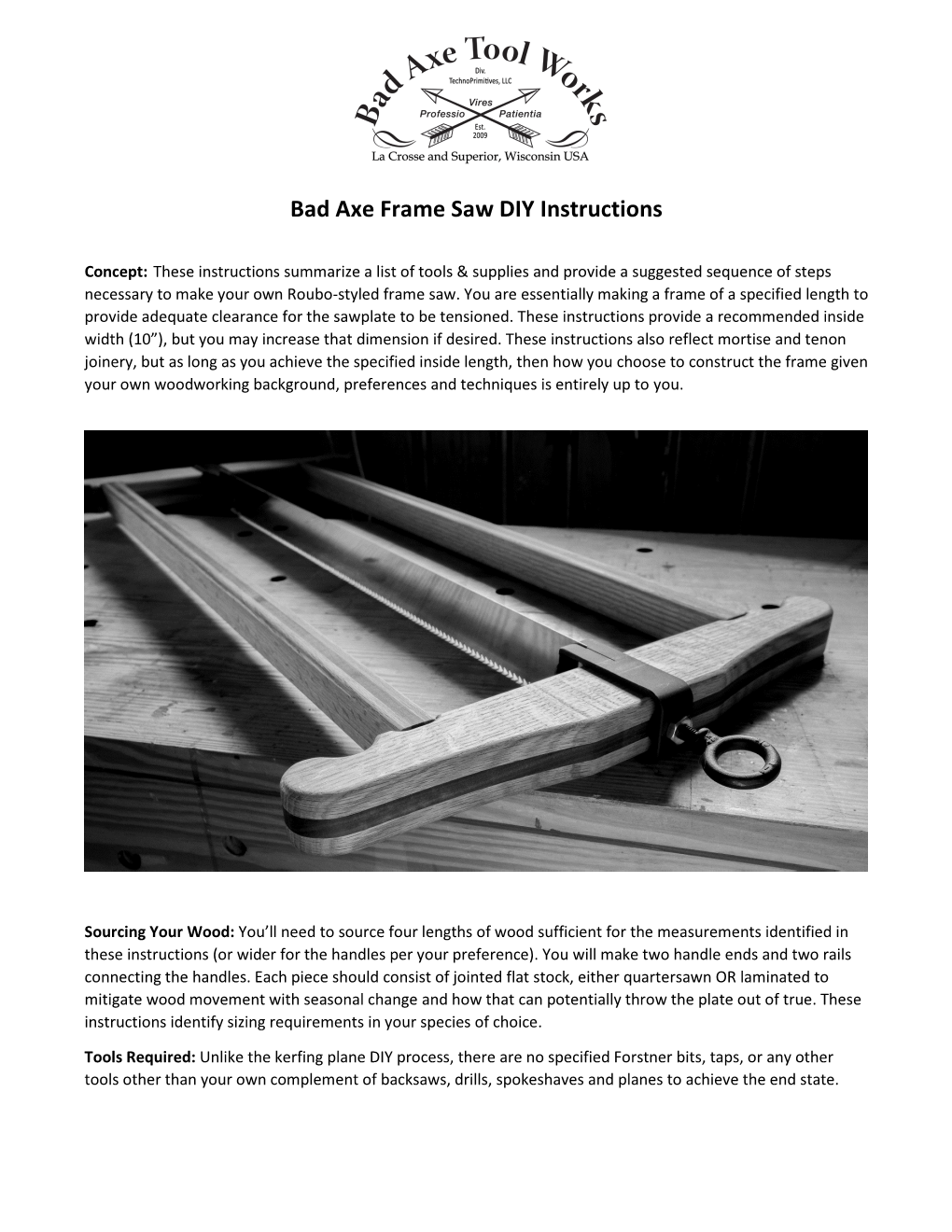 Bad Axe Frame Saw DIY Instructions