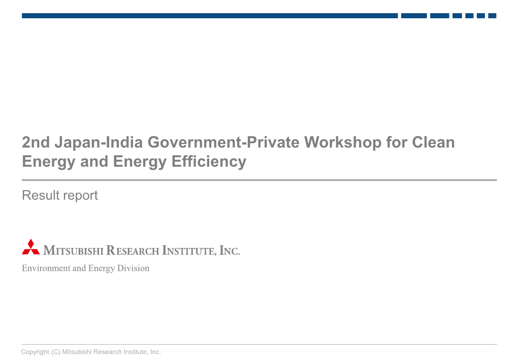 2Nd Japan-India Government-Private Workshop for Clean Energy and Energy Efficiency