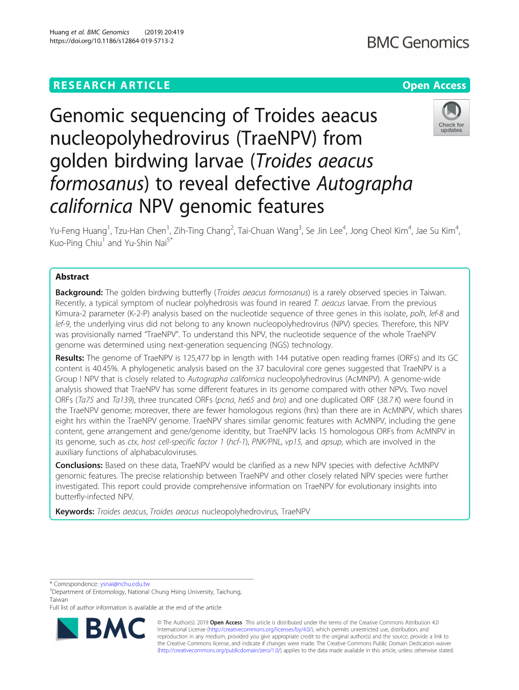 Genomic Sequencing of Troides Aeacus