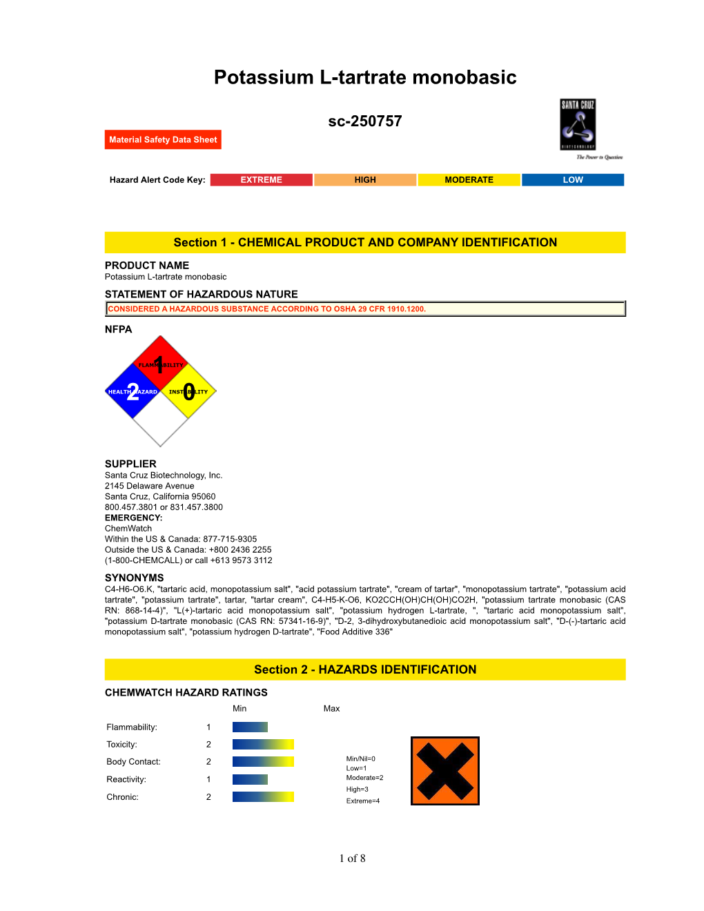 Potassium L-Tartrate Monobasic