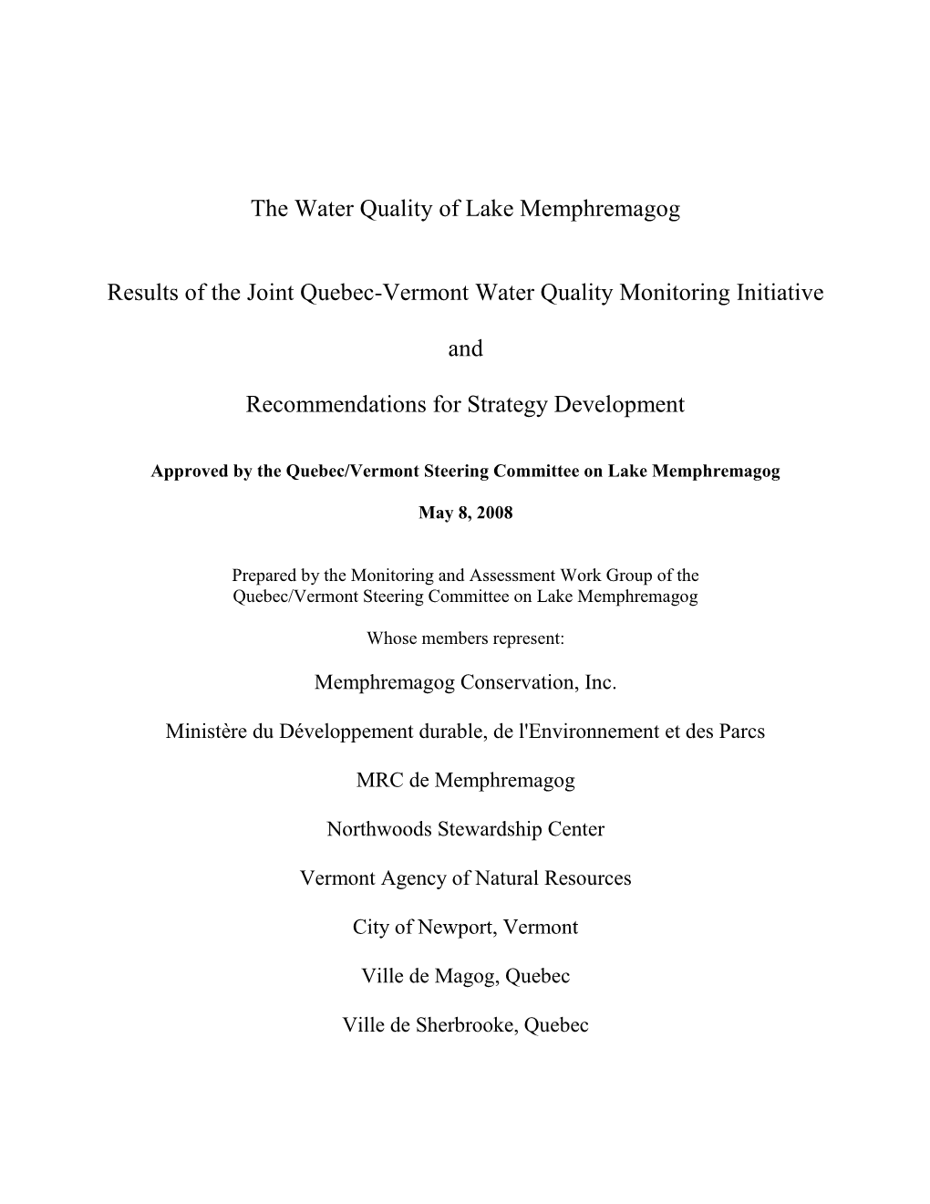 The Water Quality of Lake Memphremagog, 2005-2006