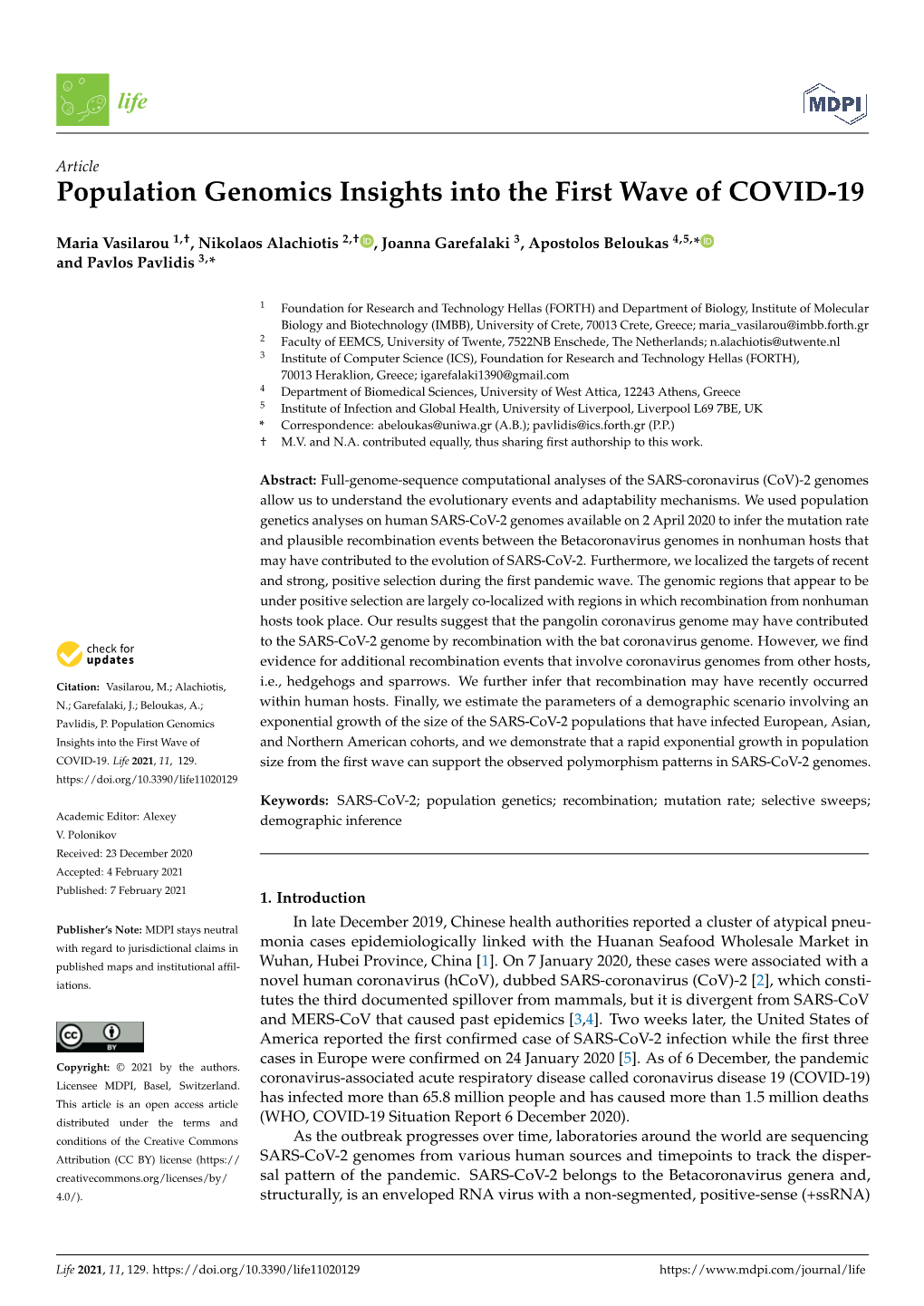 Population Genomics Insights Into the First Wave of COVID-19