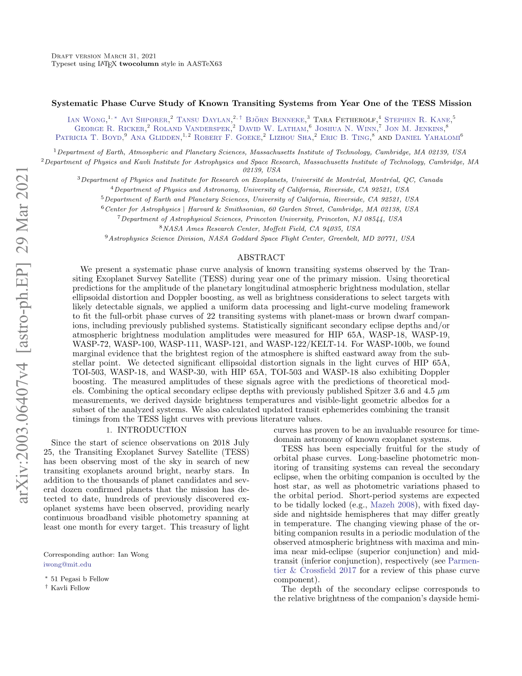 Arxiv:2003.06407V4 [Astro-Ph.EP] 29 Mar 2021