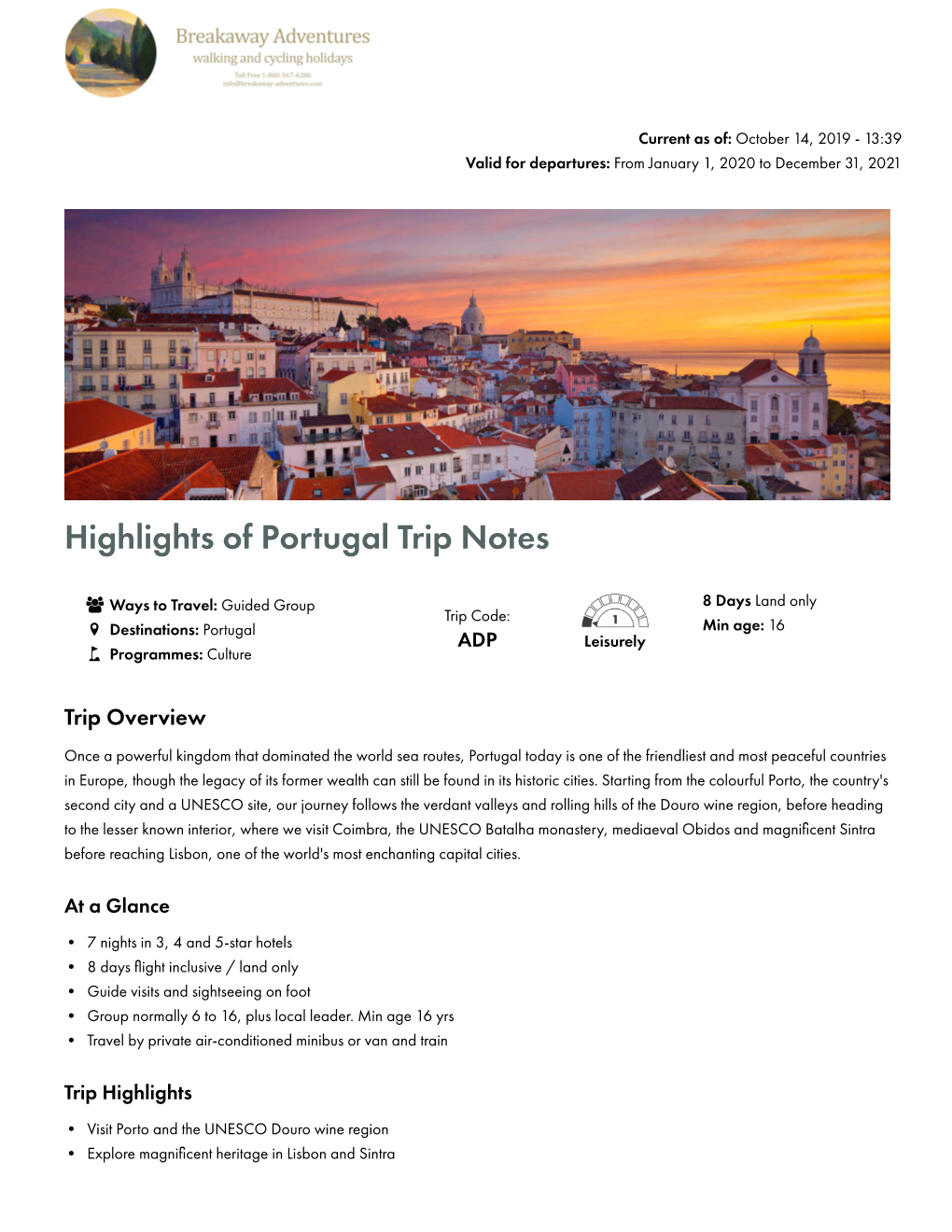 Highlights of Portugal Trip Notes