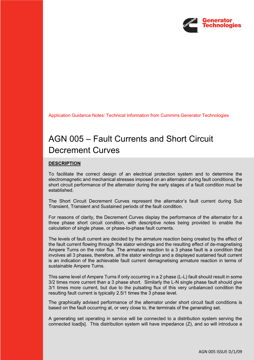 AGN 005 – Fault Currents and Short Circuit Decrement Curves