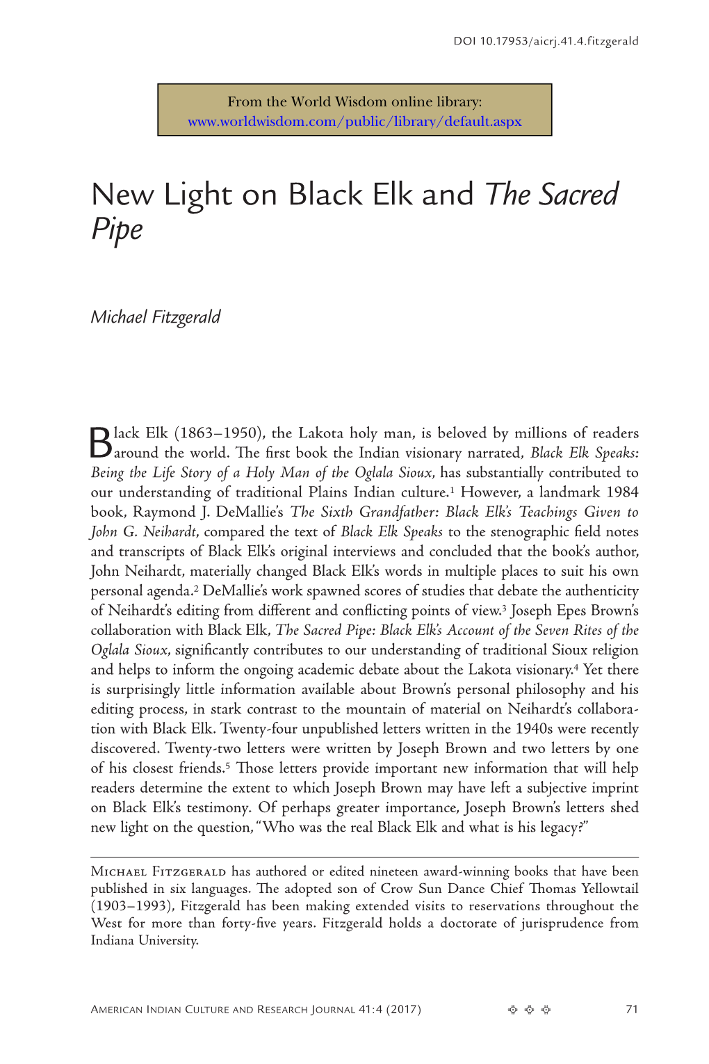 New Light on Black Elk and the Sacred Pipe