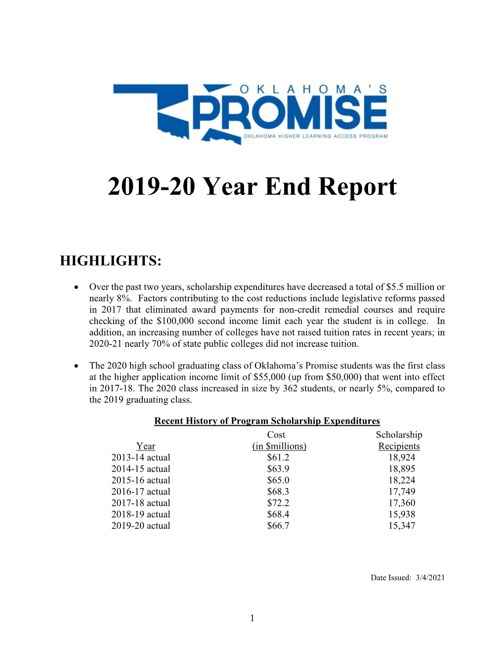 2019-20 Oklahoma's Promise Annual Report