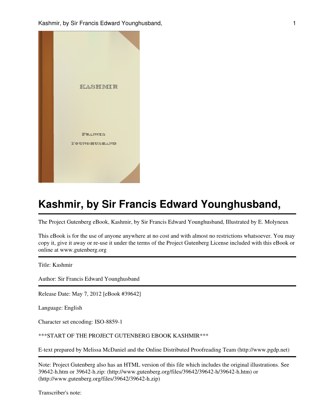 Kashmir, by Sir Francis Edward Younghusband, 1