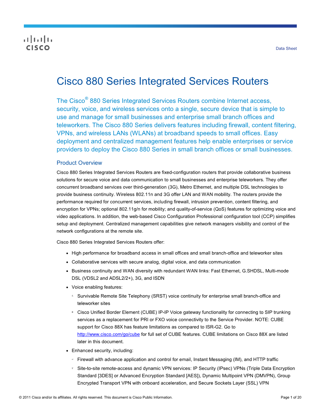 Cisco 880 Series Integrated Services Routers