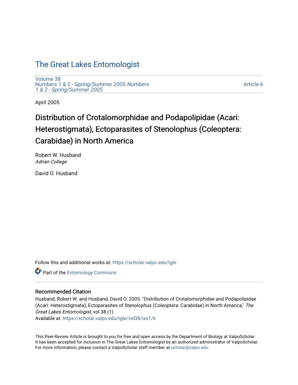 (Acari: Heterostigmata), Ectoparasites of Stenolophus (Coleoptera: Carabidae) in North America