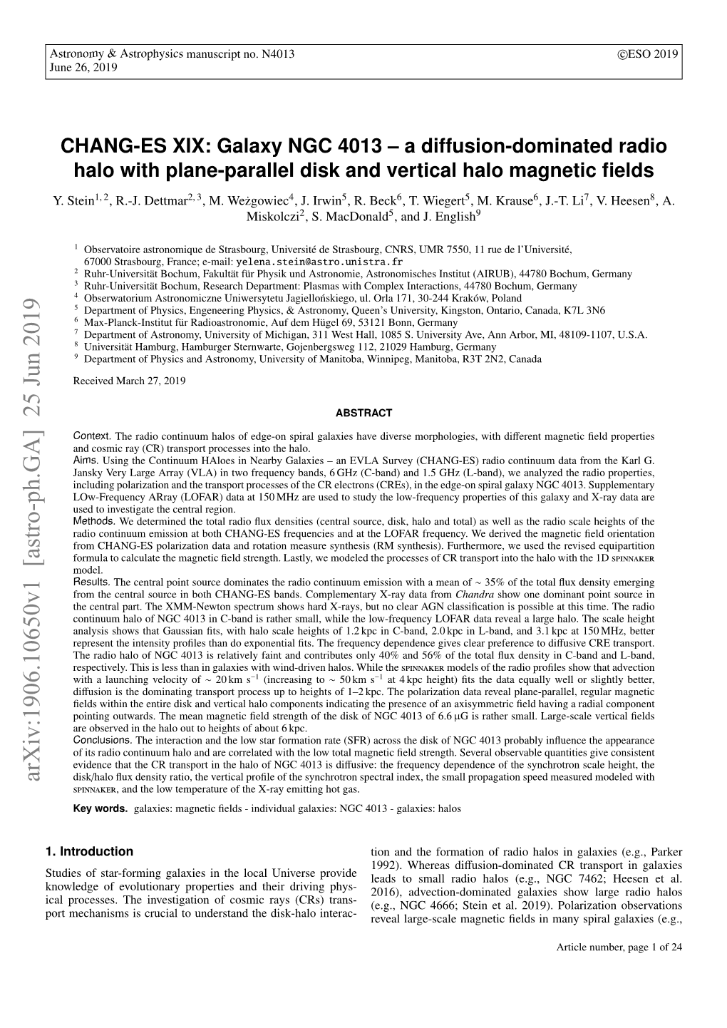 CHANG-ES XIX: Galaxy NGC 4013--A Diffusion-Dominated Radio Halo With