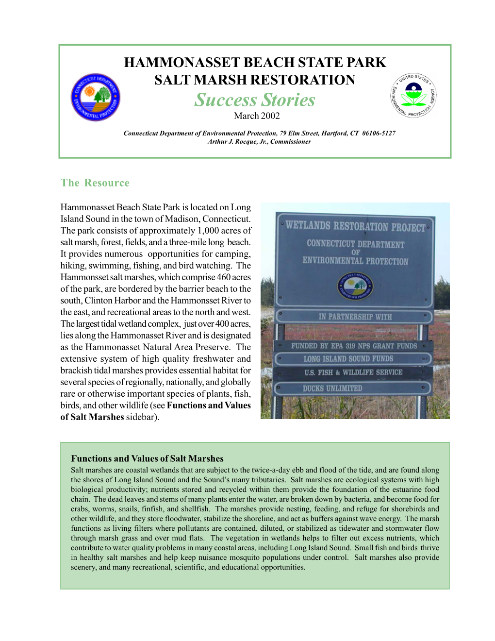 Hammonasset Beach Salt Marsh Restoration Success Story