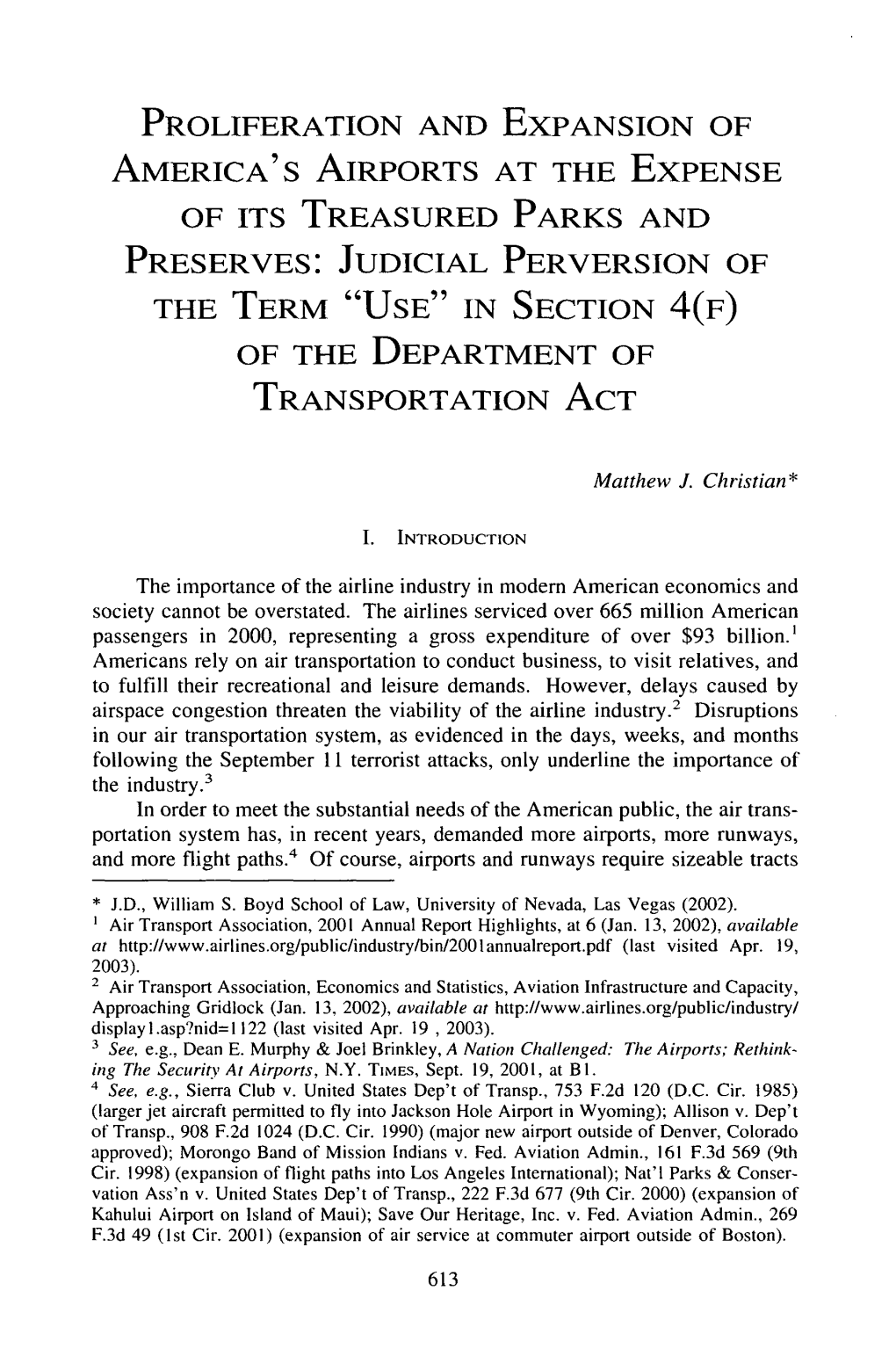 Judicial Perversion of the Term "Use" in Section 4(F) of the Department of Transportation Act