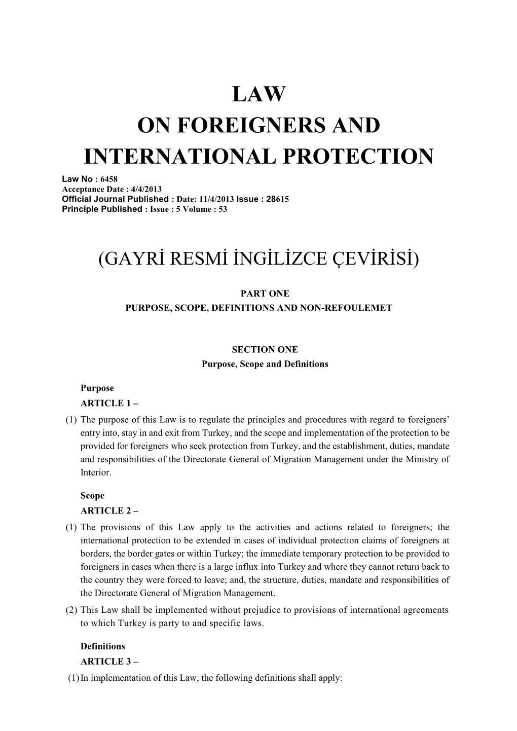 Law on Foreigners and International Protection