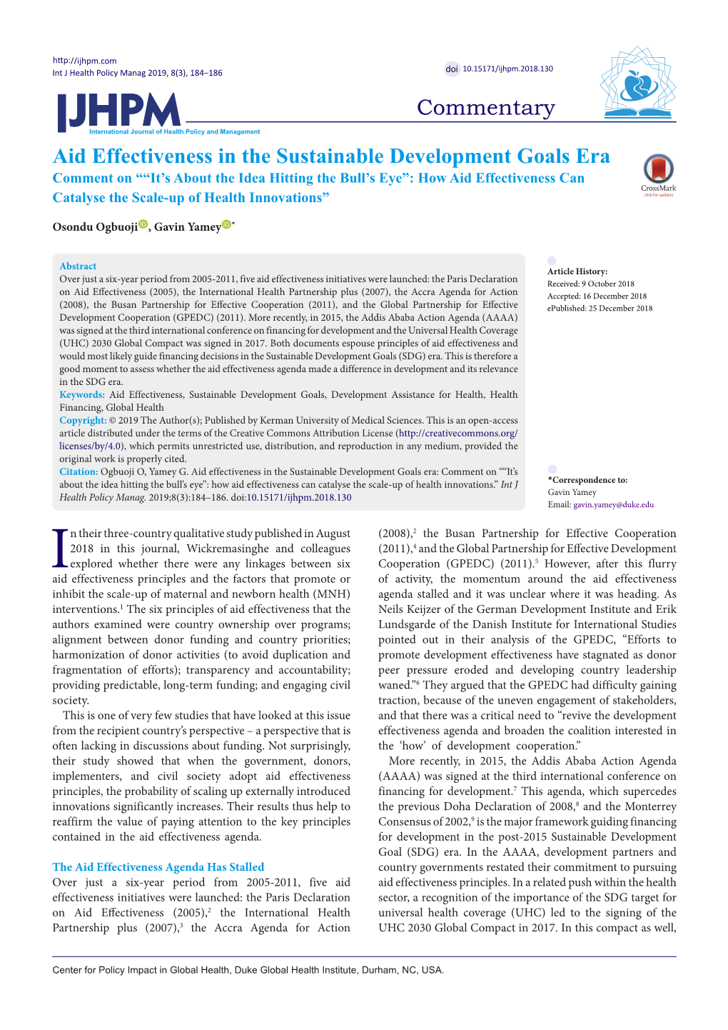 Aid Effectiveness in the Sustainable Development Goals