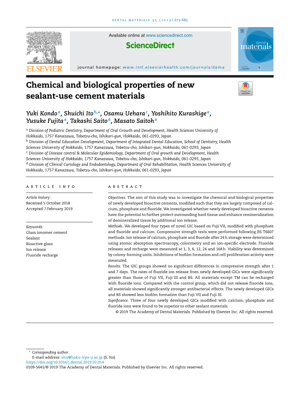 Chemical and Biological Properties of New Sealant-Use Cement Materials