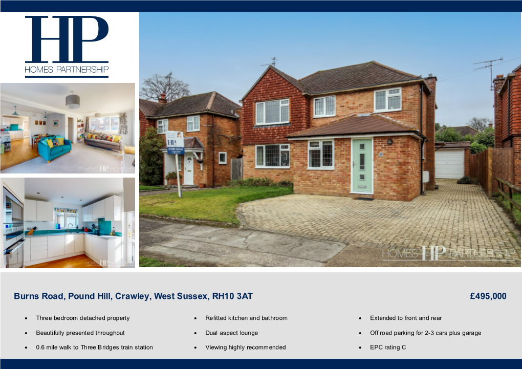 Burns Road, Pound Hill, Crawley, West Sussex, RH10 3AT £495,000