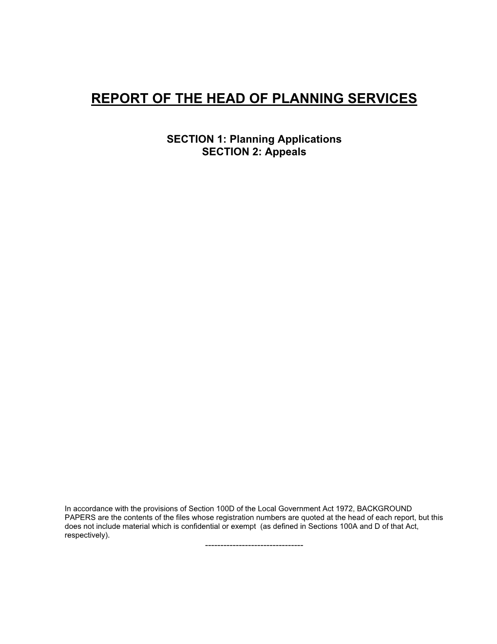 Report of the Head of Planning Services