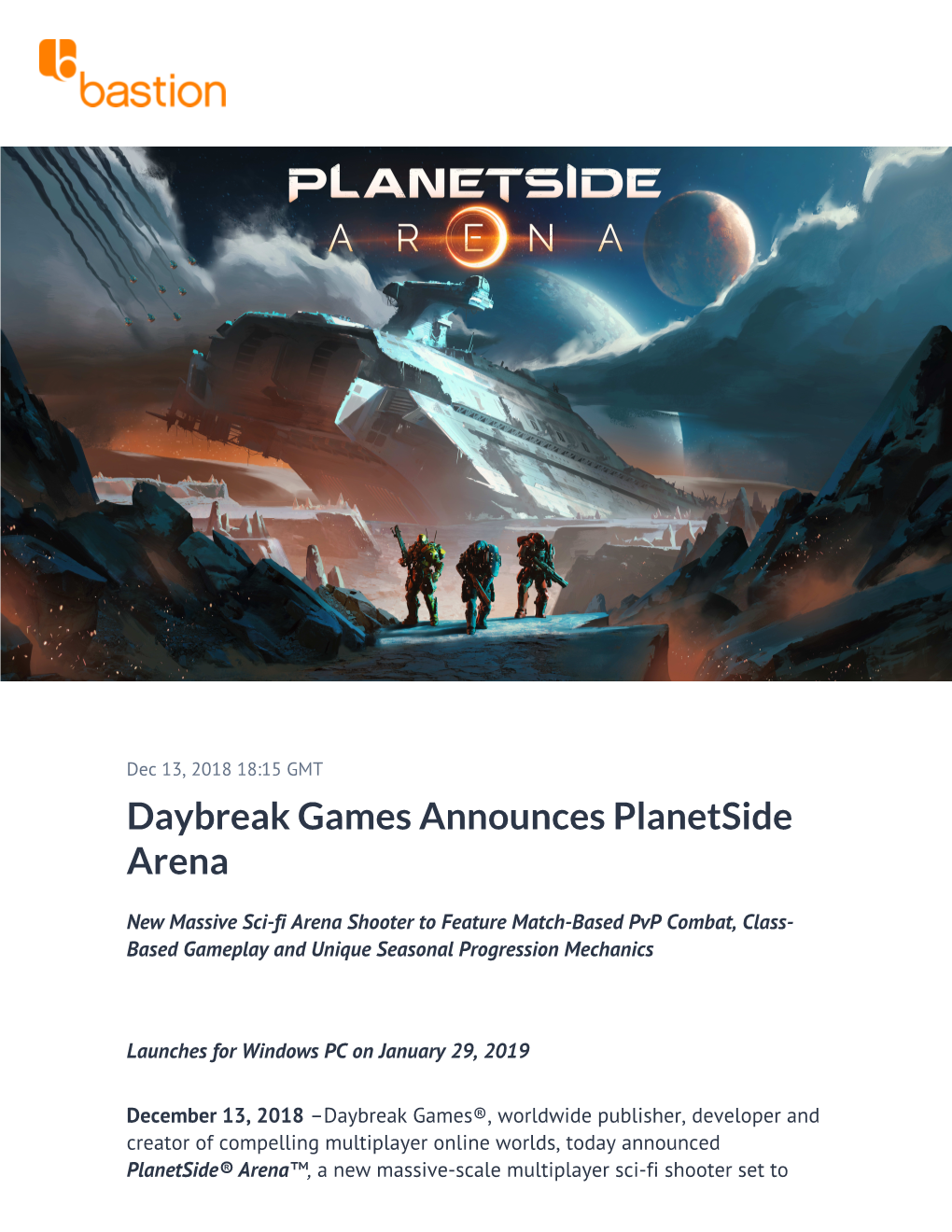 Daybreak Games Announces Planetside Arena