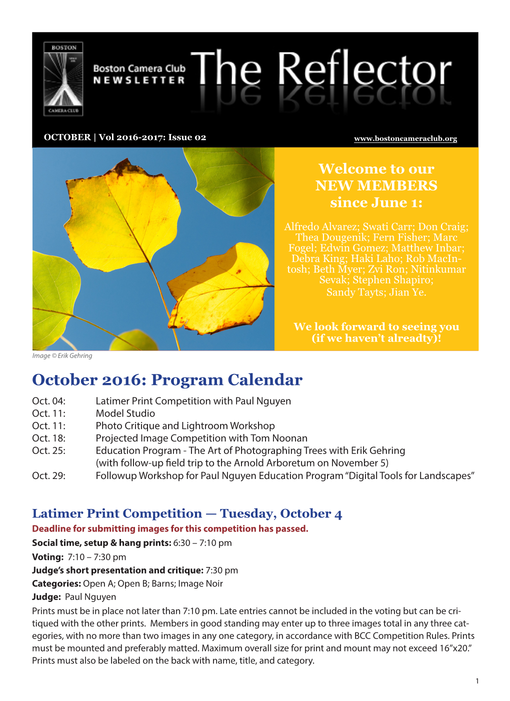 October 2016: Program Calendar Oct