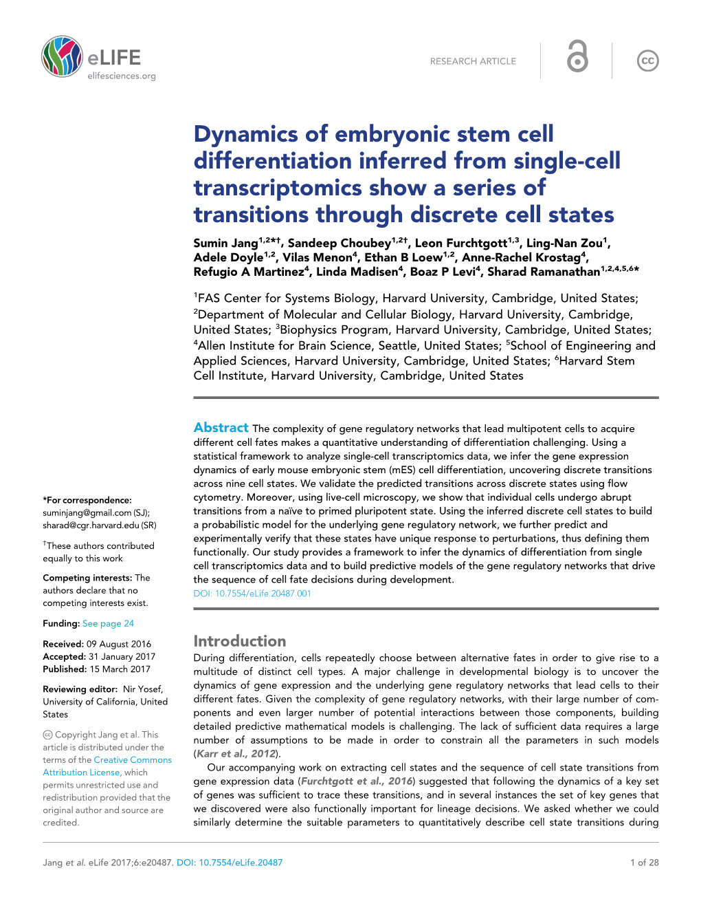 Dynamics of Embryonic Stem Cell Differentiation Inferred from Single