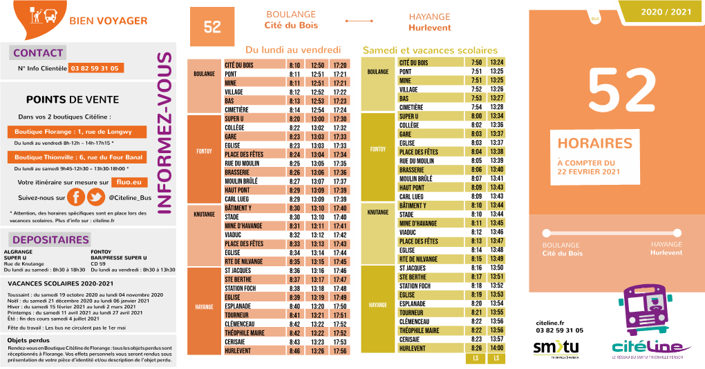 INFORMEZ-VOUS Knutange * Attention, Des Horaires Spécifiques Sont En Place Lors Des Knutange Stade 8:30 13:10 17:40 Stade 8:10 13:44 Vacances Scolaires