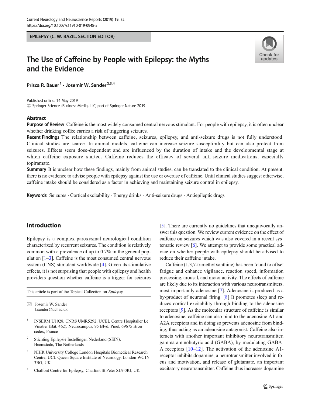 The Use of Caffeine by People with Epilepsy: the Myths and the Evidence