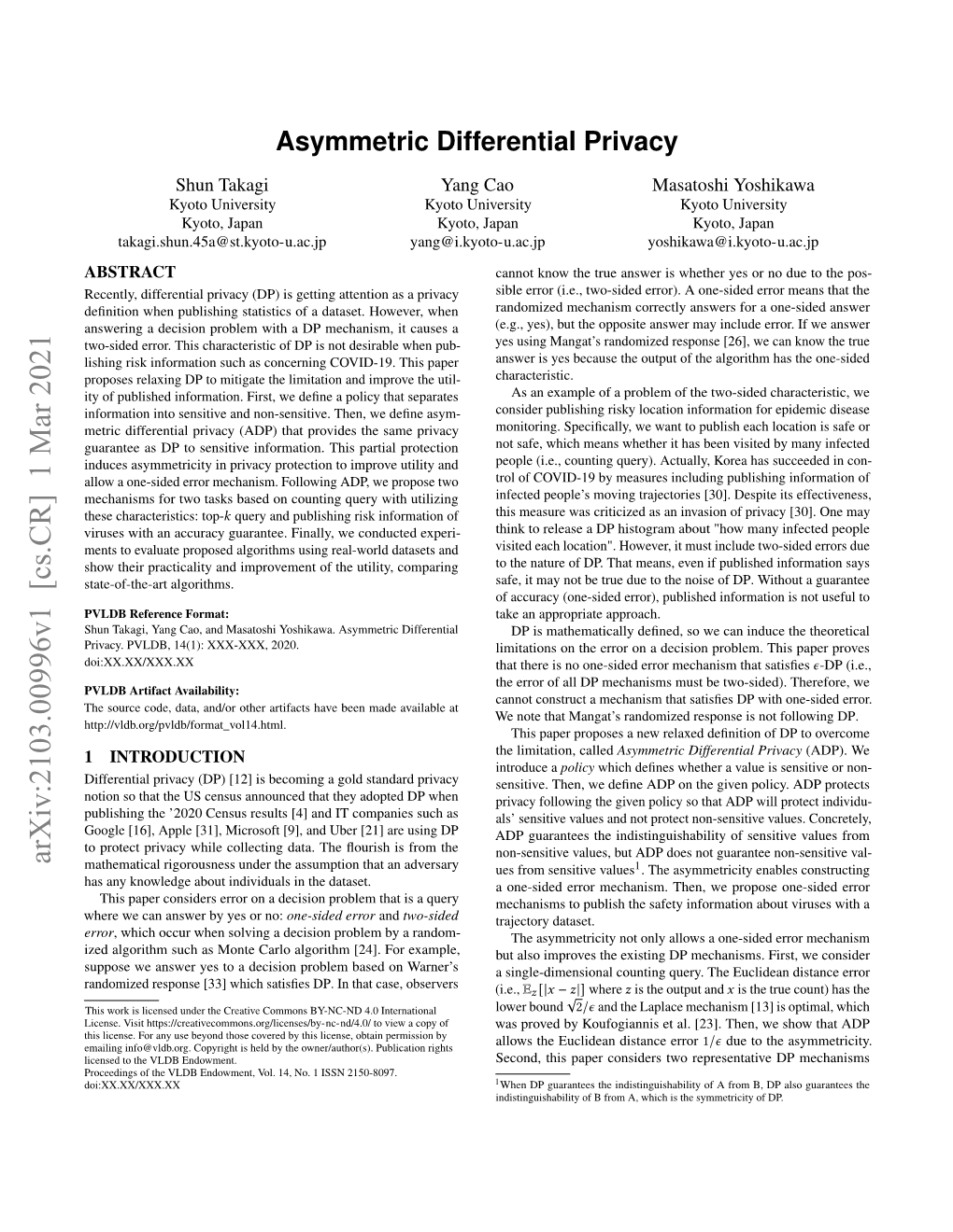 Asymmetric Differential Privacy