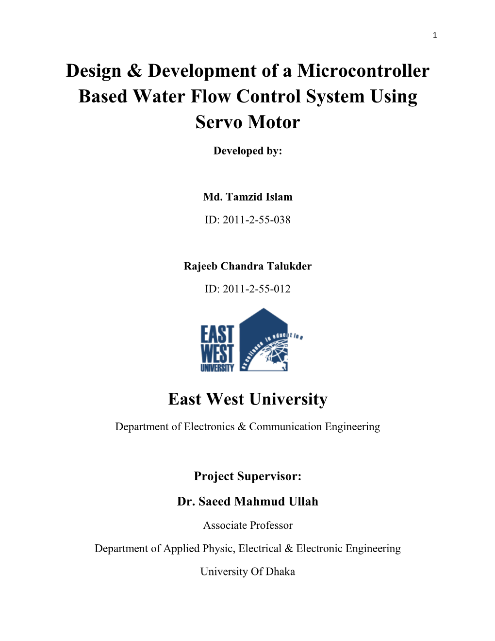 Design & Development of a Microcontroller Based Water Flow