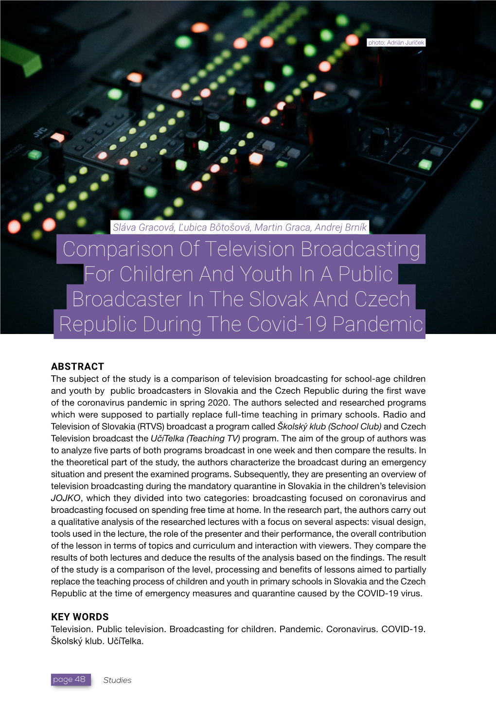 Comparison of Television Broadcasting for Children and Youth in a Public Broadcaster in the Slovak and Czech Republic During the Covid-19 Pandemic
