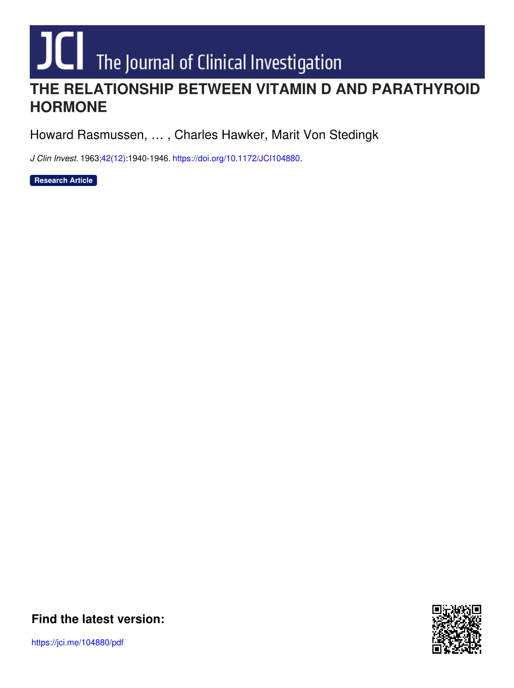 The Relationship Between Vitamin D and Parathyroid Hormone