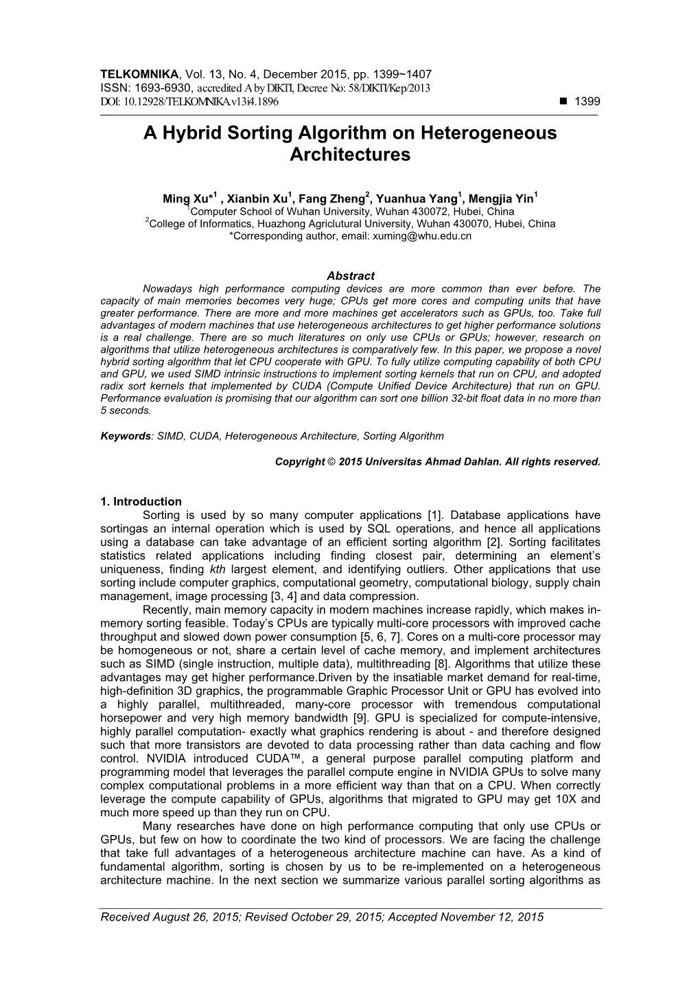 A Hybrid Sorting Algorithm on Heterogeneous Architectures