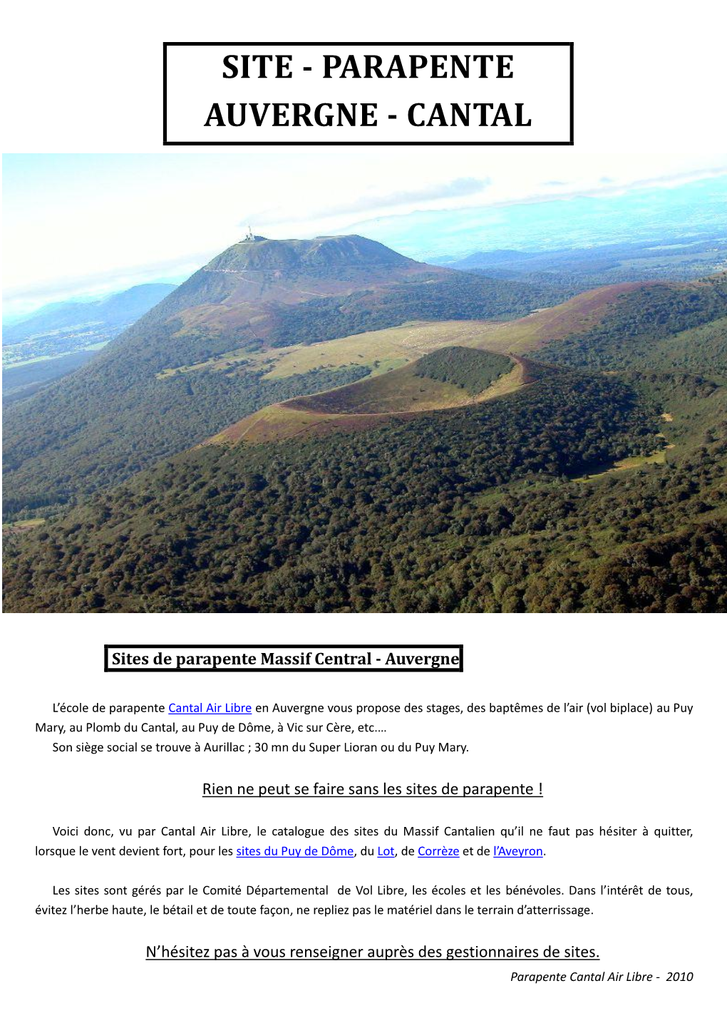 Site - Parapente Auvergne - Cantal