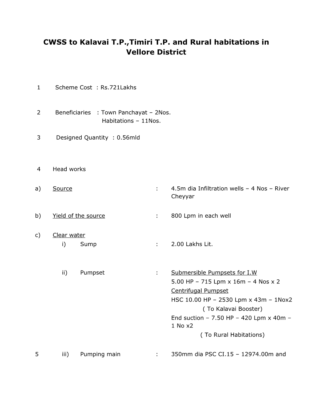 CWSS to Kalavai T.P.,Timiri T.P. and Rural Habitations in Vellore District