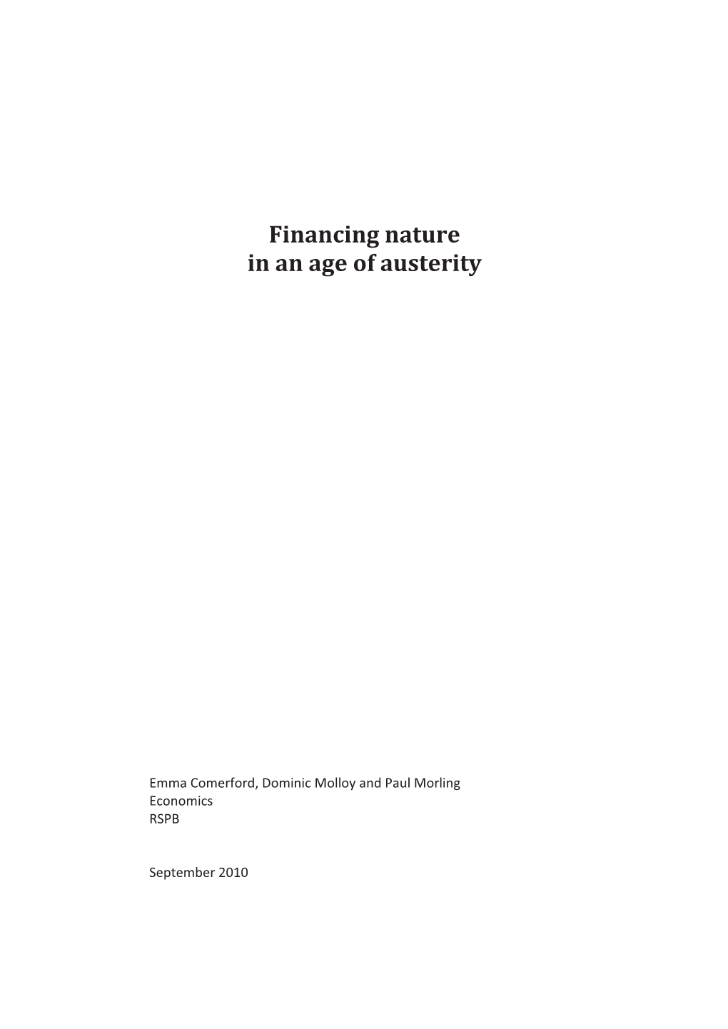 Financing Nature in the Age of Austerity