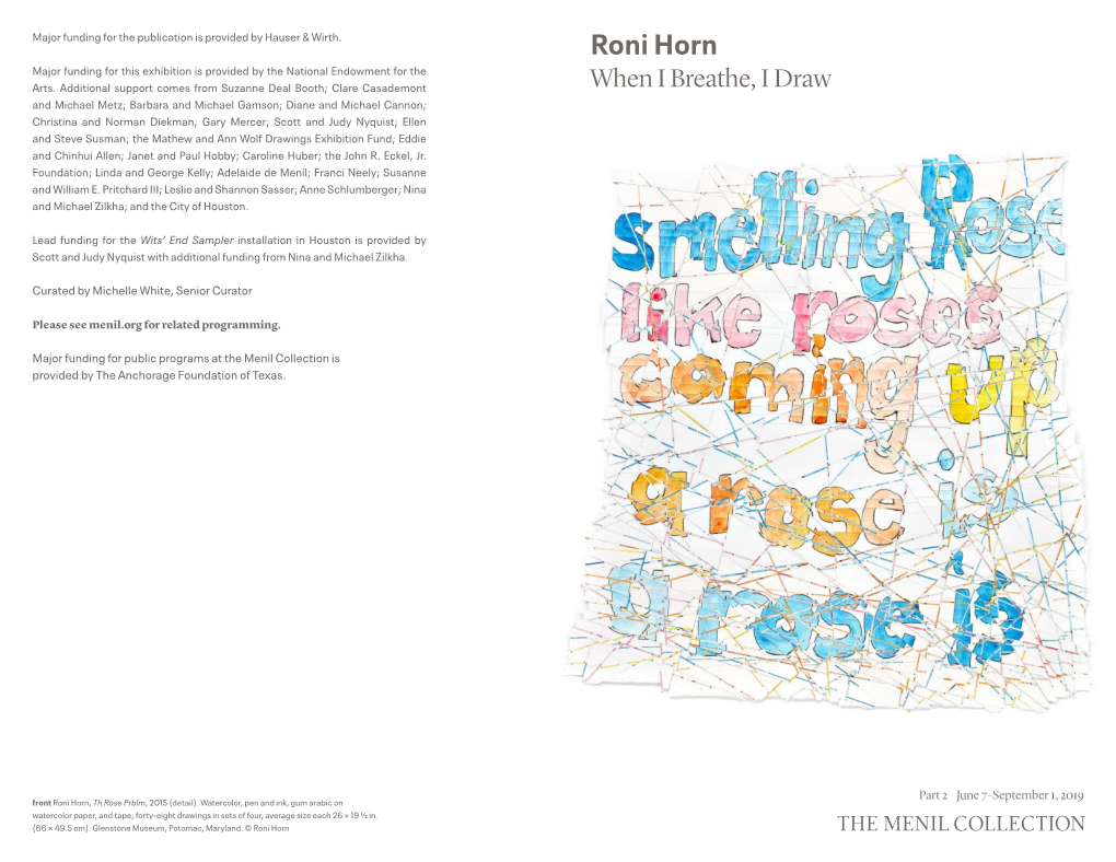 Roni Horn Major Funding for This Exhibition Is Provided by the National Endowment for the Arts