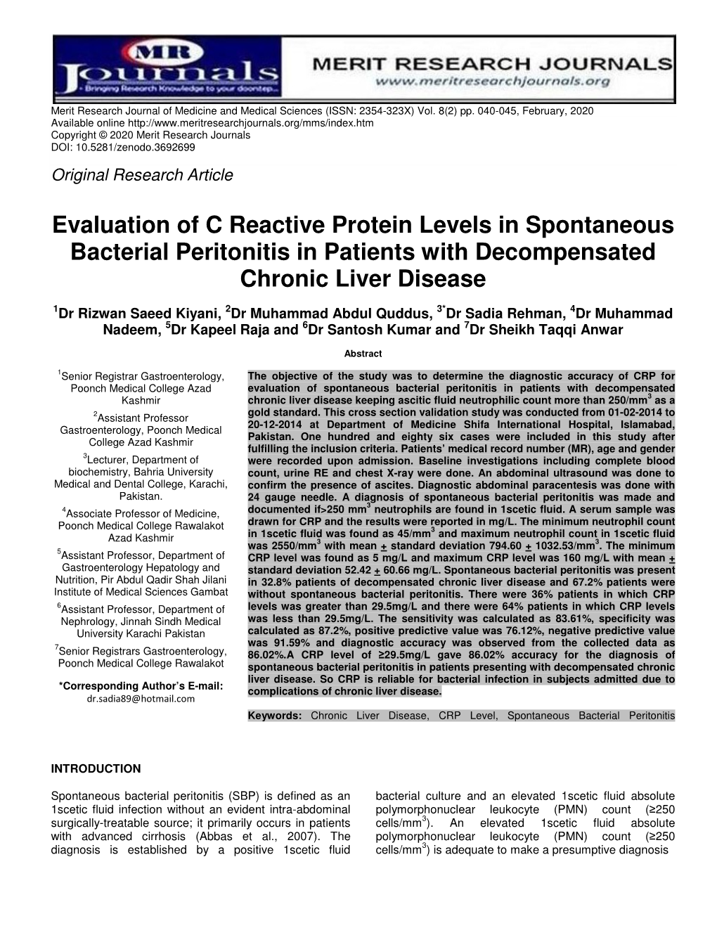 Evaluation of C Reactive Protein Levels in Spontaneous Bacterial Peritonitis in Patients with Decompensated Chronic Liver Disease