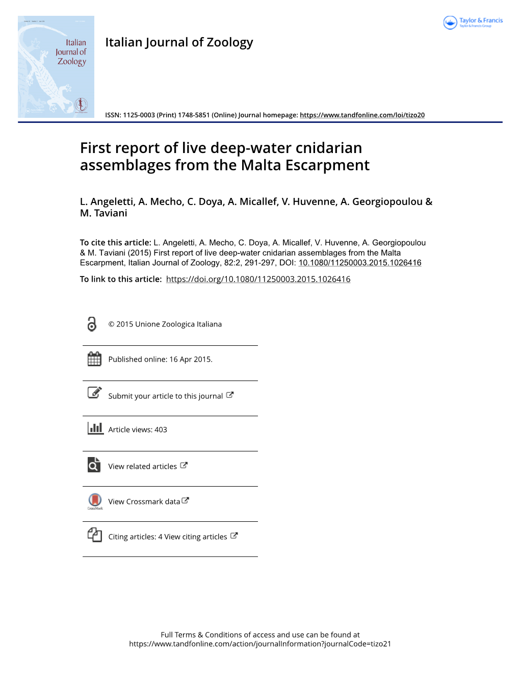First Report of Live Deep-Water Cnidarian Assemblages from the Malta Escarpment