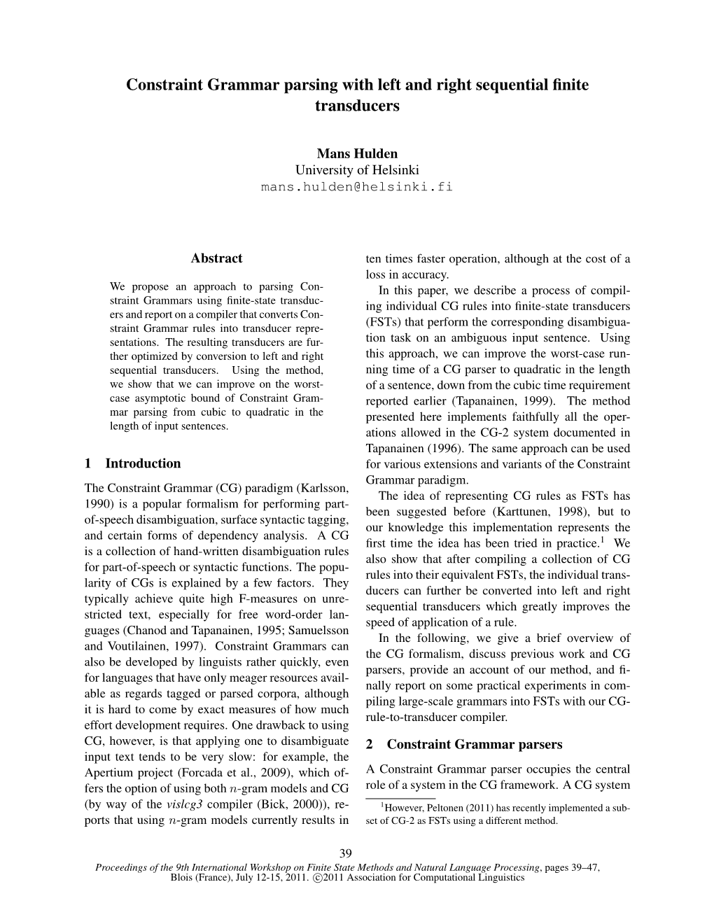 Constraint Grammar Parsing with Left and Right Sequential Finite