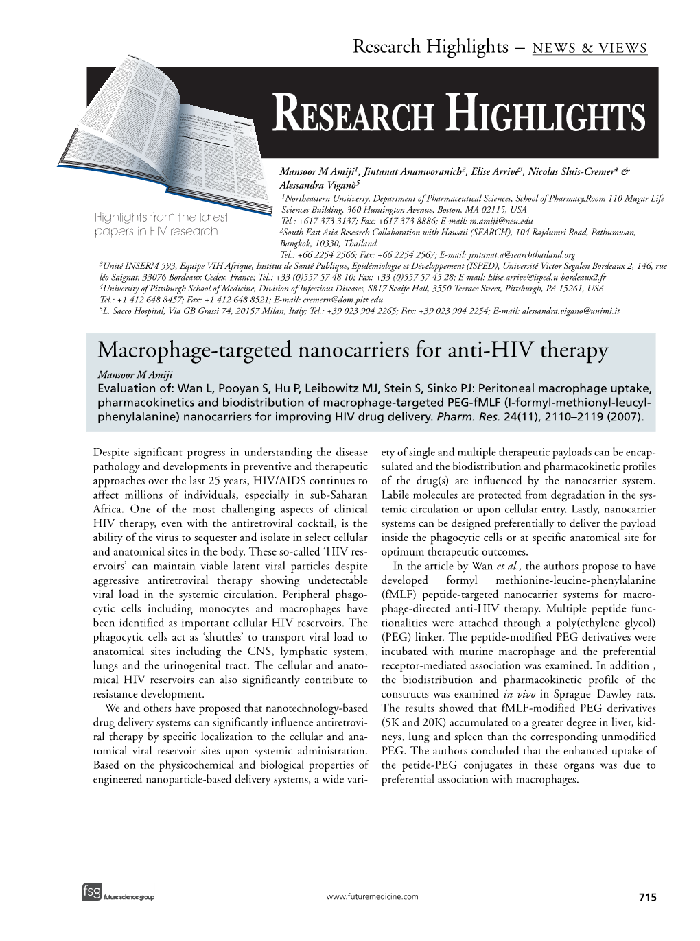 Macrophage-Targeted Nanocarriers for Anti-HIV Therapy