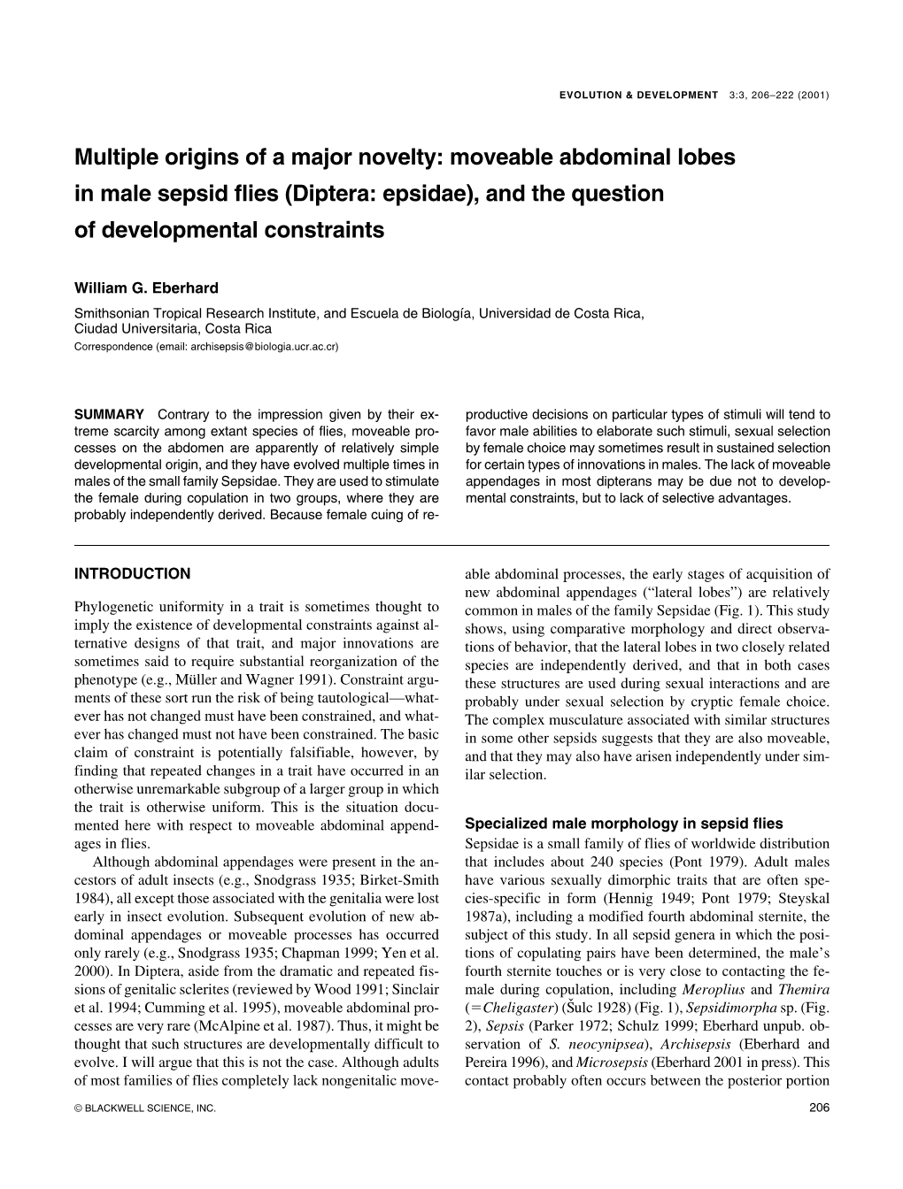 Multiple Origins of a Major Novelty: Moveable Abdominal Lobes in Male Sepsid Flies (Diptera: Epsidae), and the Question of Developmental Constraints