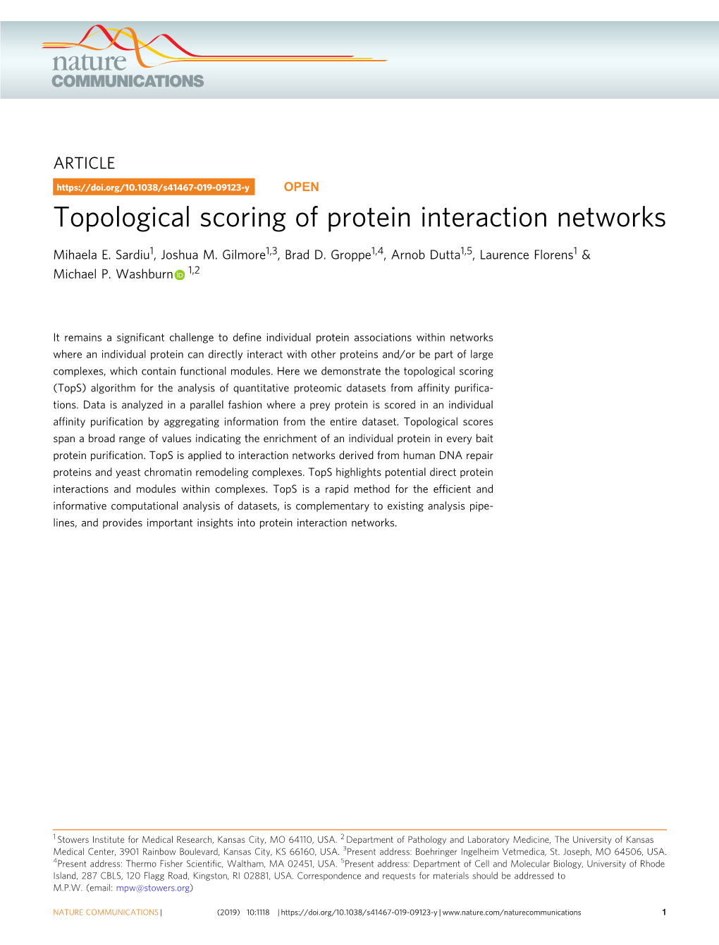 Topological Scoring of Protein Interaction Networks