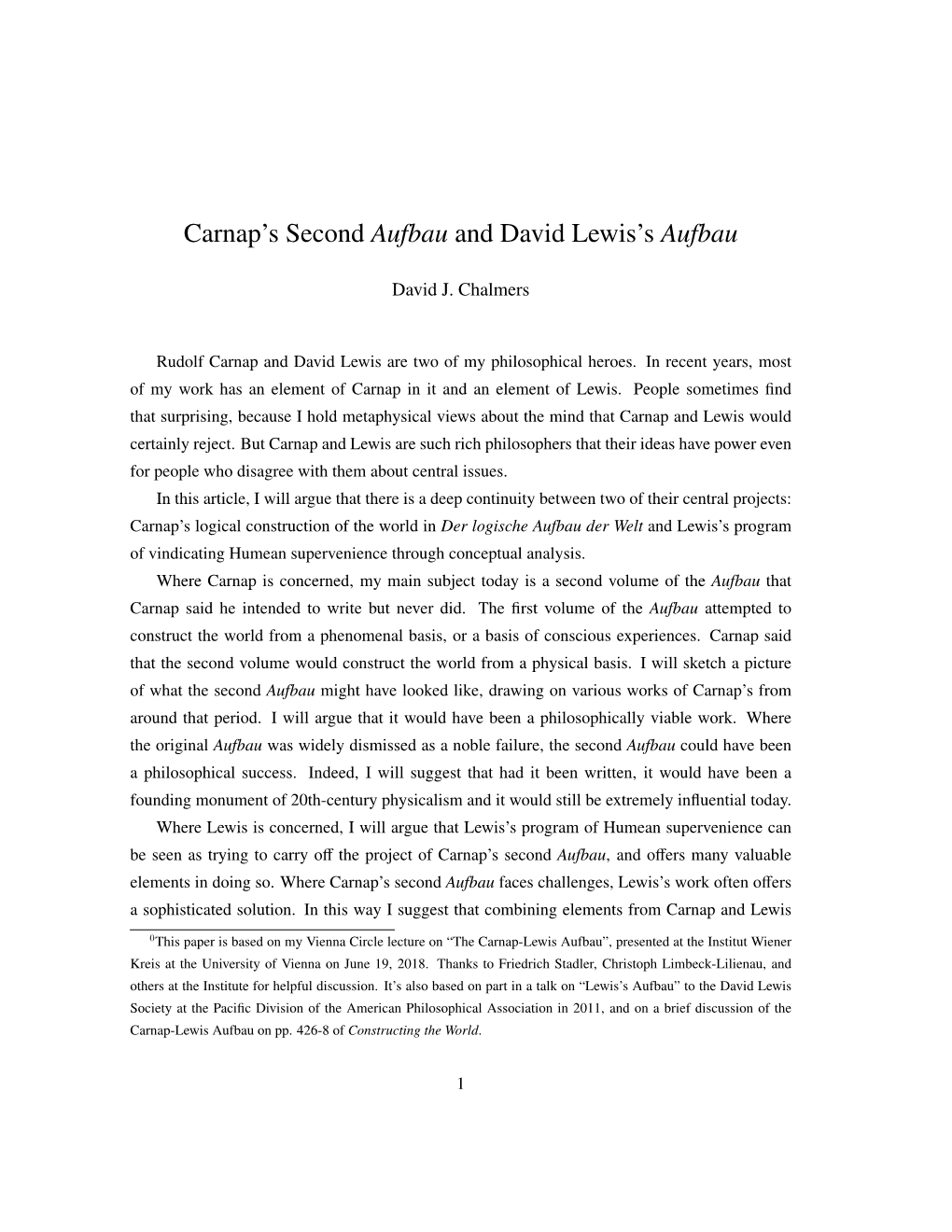 Carnap's Second Aufbau and David Lewis's Aufbau