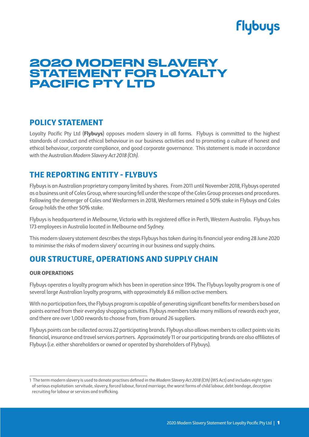 2020 Modern Slavery Statement for Loyalty Pacific Pty Ltd