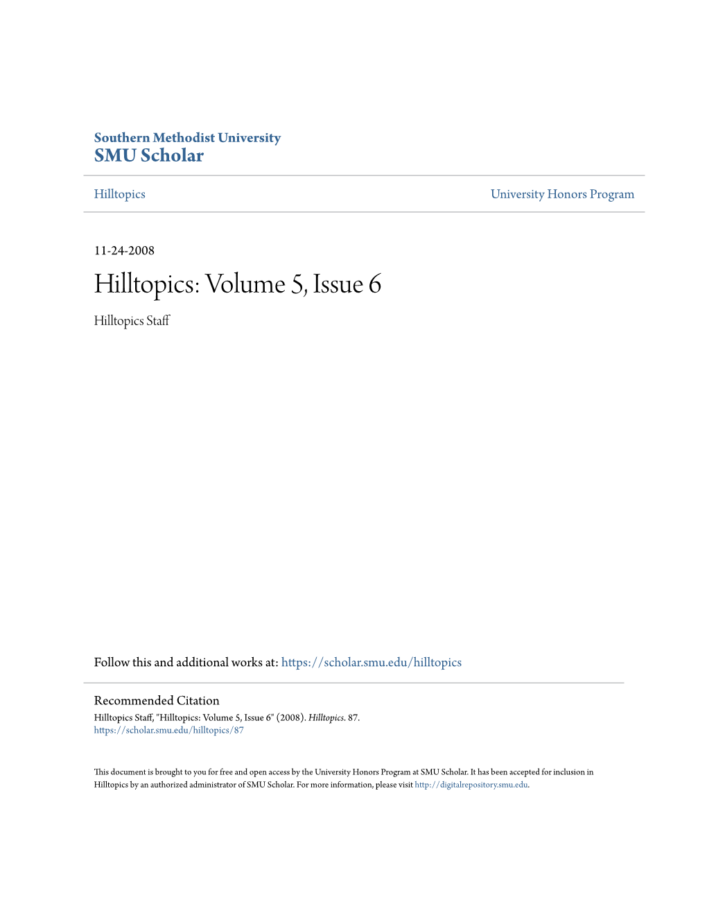 Hilltopics: Volume 5, Issue 6 Hilltopics Staff